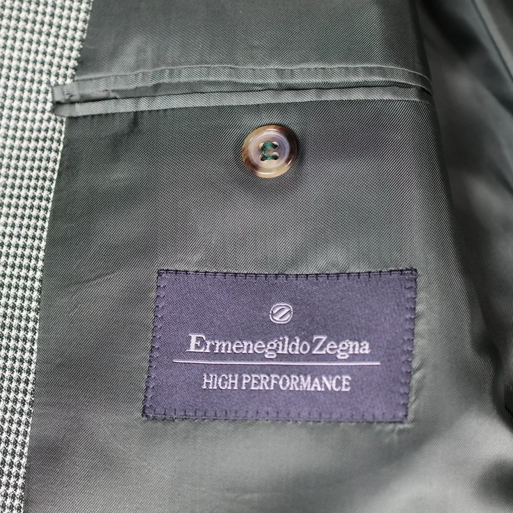 Ermenegildo Zegna Sport Coat Mens 46R Green Brown Houndstooth Two-Button Wool